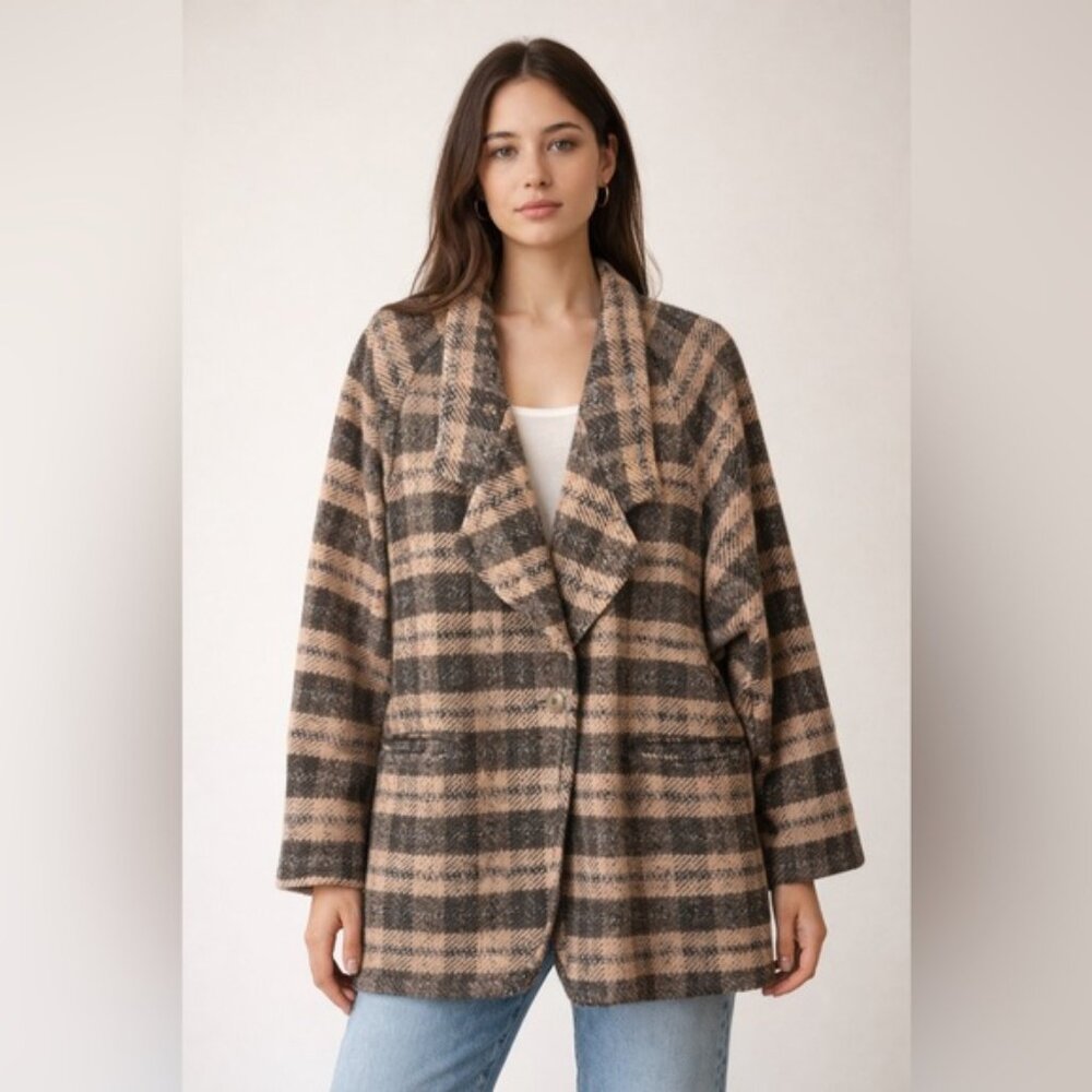 Georges Rech Plaid Virgin Wool Jacket Made in France Oversized
